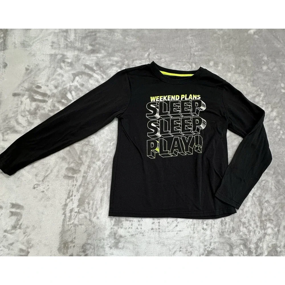 Cat & Jack Shirt Boys Medium Long Sleeve Sleep Sleep Play Black Crew Neck EUC